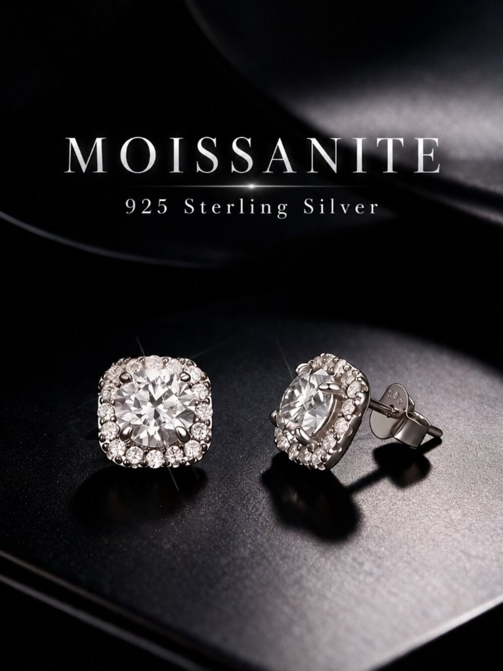 **D Color VVS1 Moissanite Cushion Halo Stud Earrings 925 Sterling Silver 2CTW**